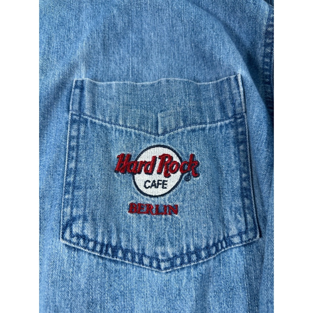 Hard Rock Shirt Mens XL Blue Logo Cotton Denim Long Sleeve Collared Button-Up - Picture 5 of 6